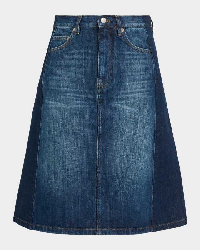 Two-Tone Denim Midi Skirt
